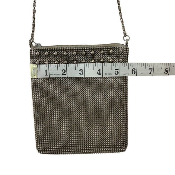 Silver Mesh Crossbody Womens Bag Silver Bead Mesh  Chain Strap 6.5" x 5.5" 4081 - Picture 6 of 6
